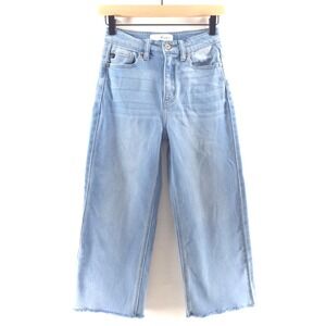 KanCan Women Jeans KC7330L Size 3/25 High Rise Wide Leg Cropped Raw Hem